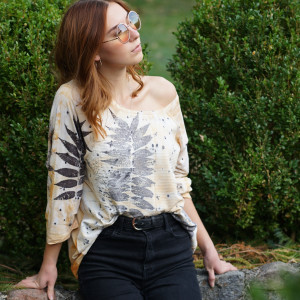 Cotton sweatshirt with natural ecoprint