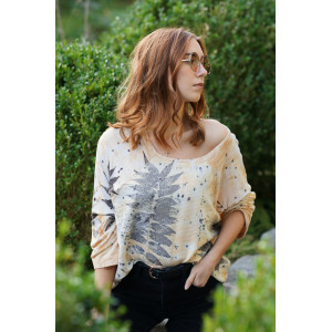 Cotton sweatshirt with natural ecoprint