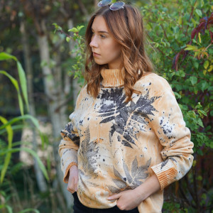 Cotton turtleneck with natural ecoprint