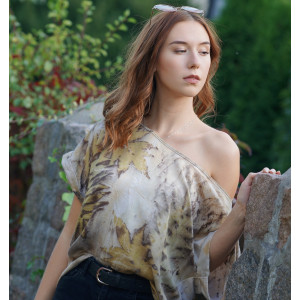 Silk blouse with natural ecoprint