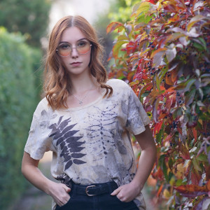 Cotton t-shirt with natural ecoprint