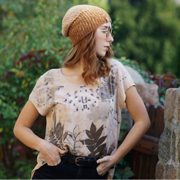 Wiskozowy t-shirt z naturalnym drukiem roślinnym ZAMÓW PODOBNE