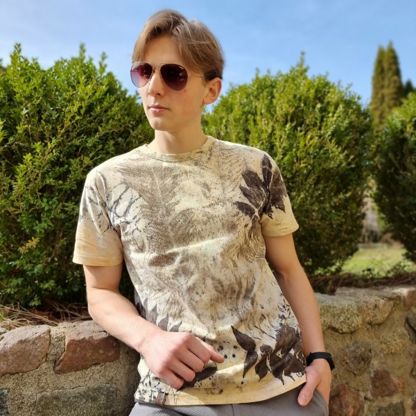 Męski bawełniany t-shirt z naturalnym ecoprintem