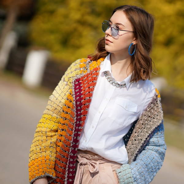 Colorful wool and alpaca cardigan dyed with plants