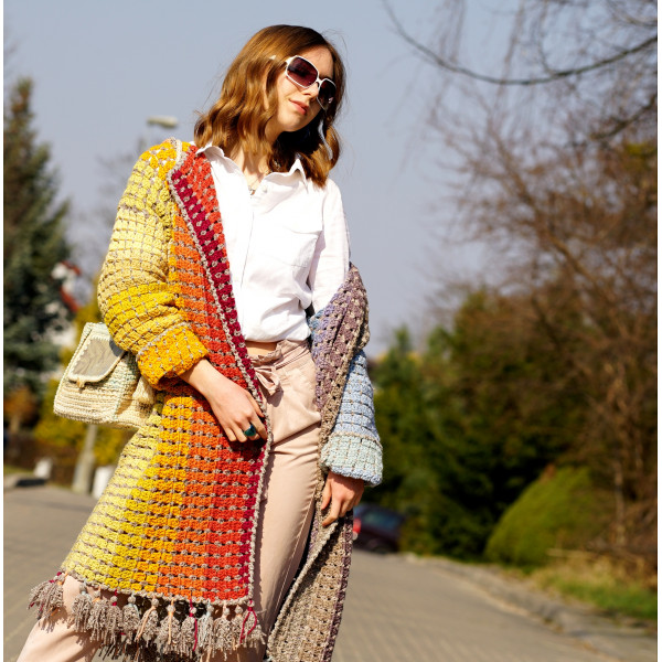 Colorful wool and alpaca cardigan dyed with plants